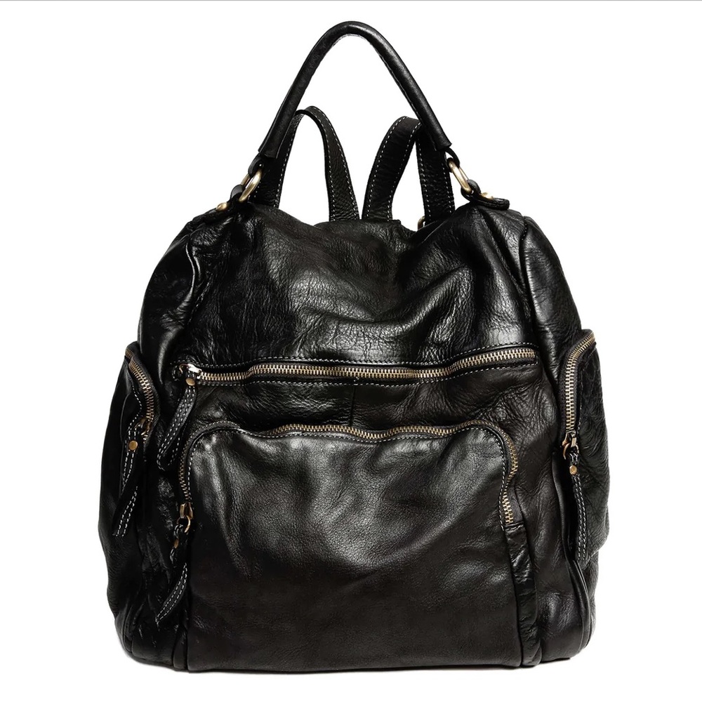 Free People Bolsa Nova Mamma Mia Slouchy Leather Backpack- RARE black